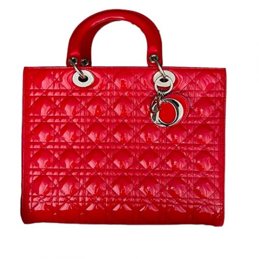 Red Cannage Quilted Patent Leather Dior Bags